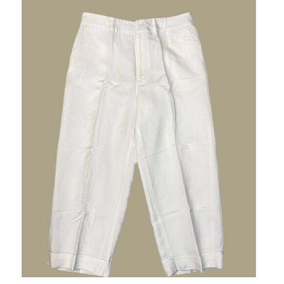 Linen Wide Leg Pants with Cuffs, Creamy White, Size 10, Lined, JG Hook - Picture 1 of 4